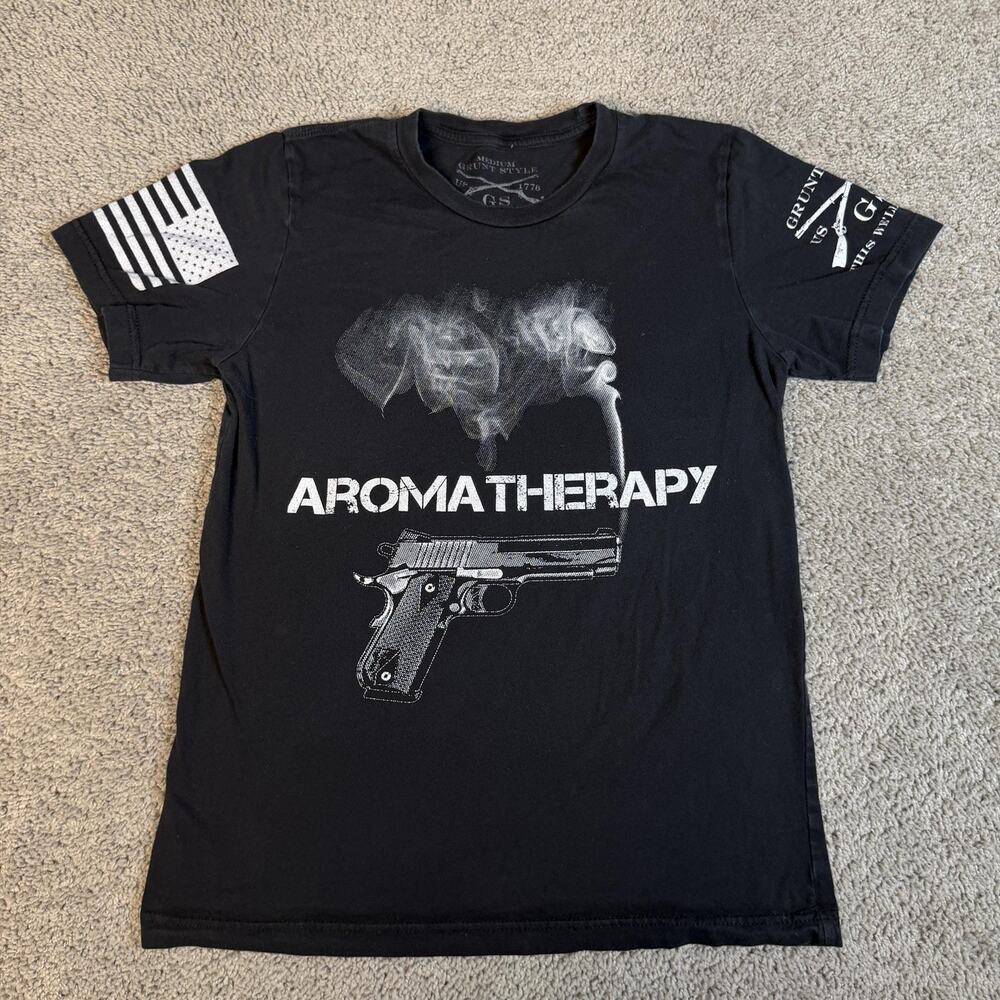 Grunt Style Shirt Mens M Black Aromatherapy Gun Graphic Crew Neck Cotton